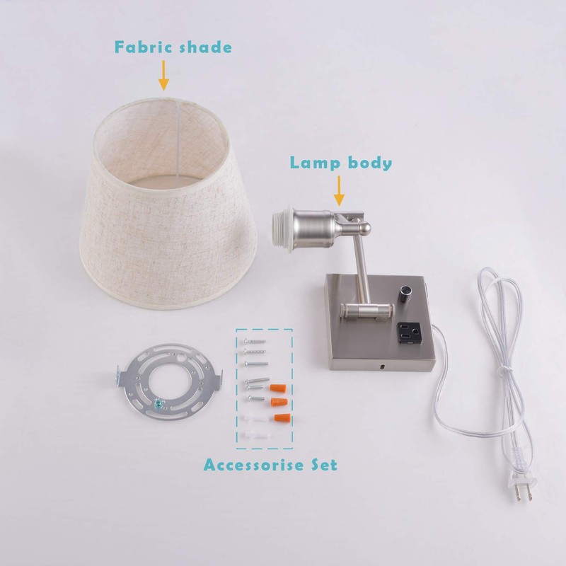 Bedside Wall Mount Light with Dimmable Switch and Outlet, Swing