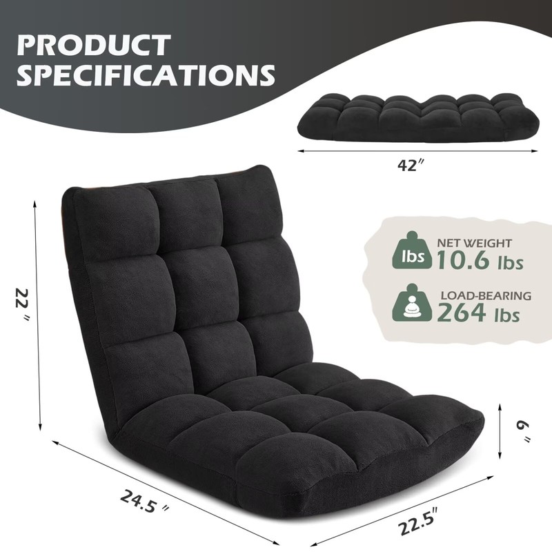 Avocahom Folding Floor Gaming Chair, 14-Position Adjustable Backrest, Skin-Friendly Flannel
