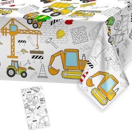 Giant Construction Party Coloring Tablecloth for Kids, 54x108 Inch Construction Theme Table Cover Large Dump Truck Vehicle Painting Poster for Children Birthday Party Supplies