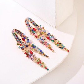 Colorful Long Rhinestone Dangle Wedding Earrings for Women Brides Bridesmaids Sparkly Crystal Drop Statement Earrings for Wedding Prom Pageant