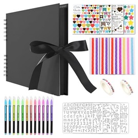 Álbum de Fotos Scrapbook 80 Páginas | Kit DIY Hecho a Mano con Pegatinas, Bolígrafos, Plantillas y Cinta | Libro de Aventuras y Memorias | Regalo Idea