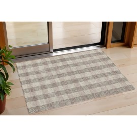 Homeroots 3' X 5' Beige And Brown Plaid Washable Indoor Outdoor Area Rug