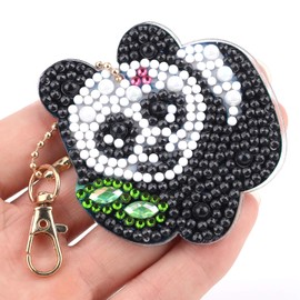 VETPW Pack of 5 5D DIY Panda Diamond Painting Keychain, Double-Sided DIY Full Drill Diamond Pasted Painting Keychain for Women Purse Backpack Handbag Decoration