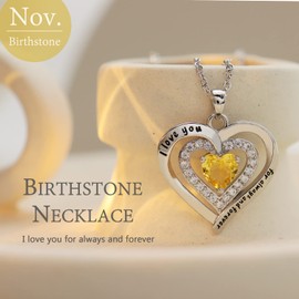 LIHELEI Women's Necklace with Forever Love Heart Birthstone Pendant, S925 Silver Necklace for Women Jewellery, Birthday Gift for Her, Wife, Girlfriend, Valentine's Day, Mother's Day, Cubic Zirconia,