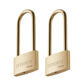 SEDORTI Weather Proof Lock, Keyed Alike Solid Brass Padlocks with Long Brass Shackle, Light Duty, 1-1/2" Wide Body, Marine Padlock, Anti Rust Lock, 2 Pack