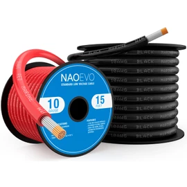 NAOEVO 10 Gauge Marine Wire, 10 AWG Tinned Copper PVC Marine Grade Wire, IP68 Waterproof/Corrosion-Resistant Electrical Cable for Boat, RV, Automotive, Solar, Trolling Motor (15 ft Black + 15 ft Red)