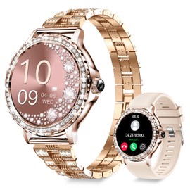 Smart Watches for Women(Answer/Make Calls) with Diamonds, 1.3” HD Bluetooth Smart Watch for Android iOS Phones, Fitness Activity Trackers Smartwatch with Heart Rate/SpO2/Sleep Monitor