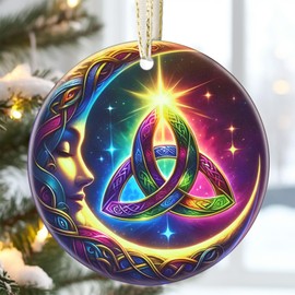 3.5 Inch Ceramic Moon & Celtic Ornament, Christmas Ornament, Christmas Decoration, Christmas Tree Ornament, Heirloom Keepsake, Gift Exchange, Gift Idea, Bauble Present