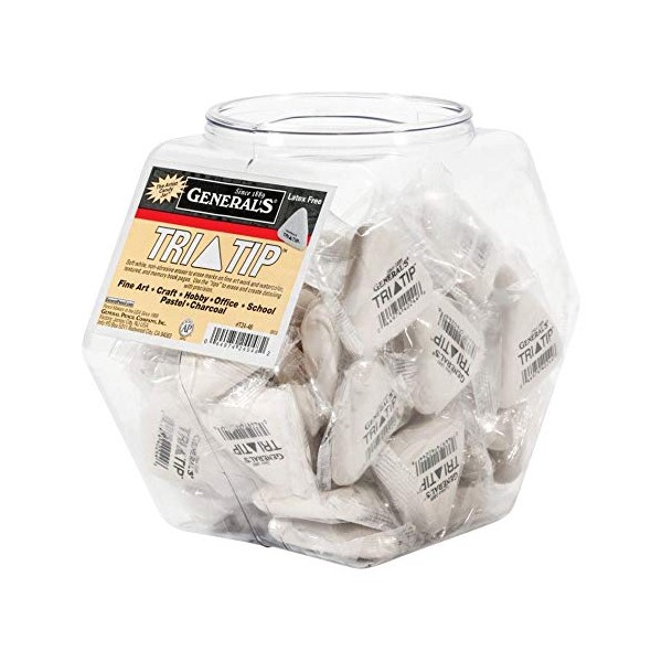 General's Tri-Tip Eraser, White, Pack of 48