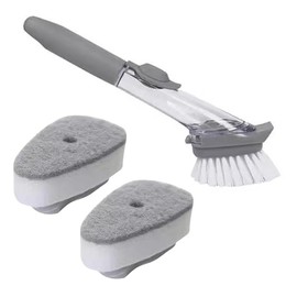 Soap Dispensing Dish Scrub Brush: Dish Brush with Soap Dispenser, Dish Scrubber Brush with 2 PCS Replacement Refills Head for Effortless Dishwashing Kitchen Household Cleaning Dishes Pans Pots Sink