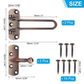 PATIKIL Türkettenschloss, 2 Stück, Tür-Schwenkstangenschloss für Zuhause, Sicherheit, Haustüren und Innentüren mit 14 Schrauben für Zuhause, Schlafzimmer, Hotel, Wohnung, Dunkelrot