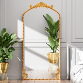Ecomosita Gold Arched Full Length Mirror 71"×32", Large Luxurious Baroque Inspired Floor Mirror, Ornate Antiqued Hanging Mirror for Wall with Tempered Glass, Living Room/Bedroom/Hallway/Home Decor