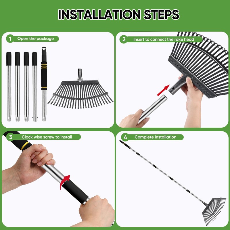 Coopvivi Rake Heavy Duty 6FT Long Garden Rake , 18.5