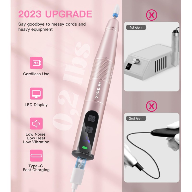 HEBECA Cordless Nail Drill Set, Electric Nail Files and Buffers