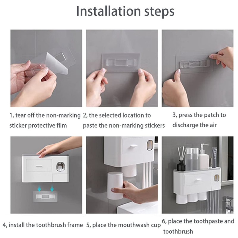 SIMIN Automatic Toothpaste Dispenser Squeezer Kit, Zahnbürstenhalter, Zahnbürstenhalter zur Wandmontage,