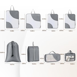 DIMJ Compression Packing Cubes - 8 Set Travel Luggage Organisers for Suitcase Expandable Travel Packing Cubes for Carry on Luggage Ultralight Travel Bag with Toiletry bag, Shoe Bag, Laundry Bag (Grey)