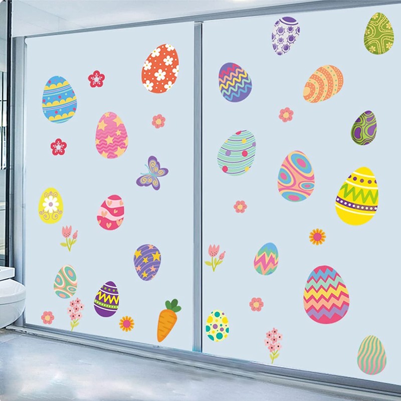 70 PCS Easter Window Cling Stickers, Cute Eggs Clings for