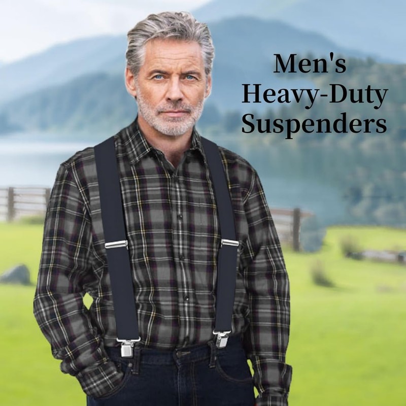 Men's Suspender Heavy Duty for Men Grey Braces Adjustable with