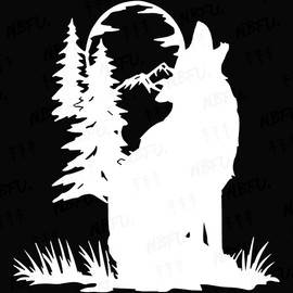 NBFU Wolf Tree Forest 1 (White) (Set Of 2) Premium Waterproof Vinyl Decal Stickers For Laptop Phone Accessory Helmet Car Window Bumper Mug Tuber Cup Door Wall Decoration