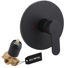 Matte Black Single Function Shower Valve Kit - Wall Mount Rough In Shower Mixing Valve Trim Set, Bathroom Tub Single Mixing Valve Round,Female Thread