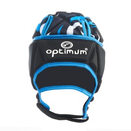 Optimum Senior Razor Rugby and Football Headguard - Full Coverage Scrum Cap | Breathable, Soft-Edged, Lightweight Protective Headgear Black/Blue, Medium