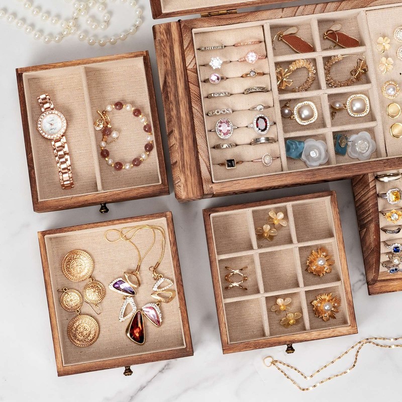 Jewelry Box Organizer, Solid Wood Jewelry Boxes for Women for
