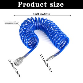 SRJQXH 5 m Compressed Air Spiral Hose, Spiral Compressor Hose, Diameter 10 x 6.5 mm Air Pressure Hose, Blue Compressed Air Hose, with Connector, for Household, Workshop, Car Workshop