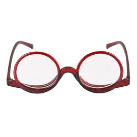 Aisi Magnifying Makeup Glasses Eye Make Up Spectacles Flip Down Lens Folding Cosmetic Glasses for Women (Double Lens + Red, 2.5)