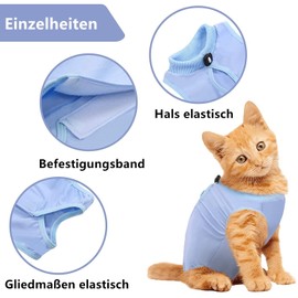 Voarge Recovery Suit Cat, Cat Bodysuit After Surgery, Anti-Leaking, Prevent Licking After Surgery, Weaning and Keeping Warm Recovery Cloth Suit for Cats, Dogs (L, Blue)