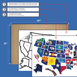 RV State Visited Travel USA Map Vinyl Sticker - Camper Trailer Decals for Window with State Flag - Road Trip Map of America - Waterproof, UV Protection for Window, Door or Wall (Fontastic)