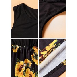 BOFETA Mommy and Me Boho Floral Printed Empire Waisted Family Matching Round Neck Sleeveless Maxi Dress with Pocket Sun Flower 4-5