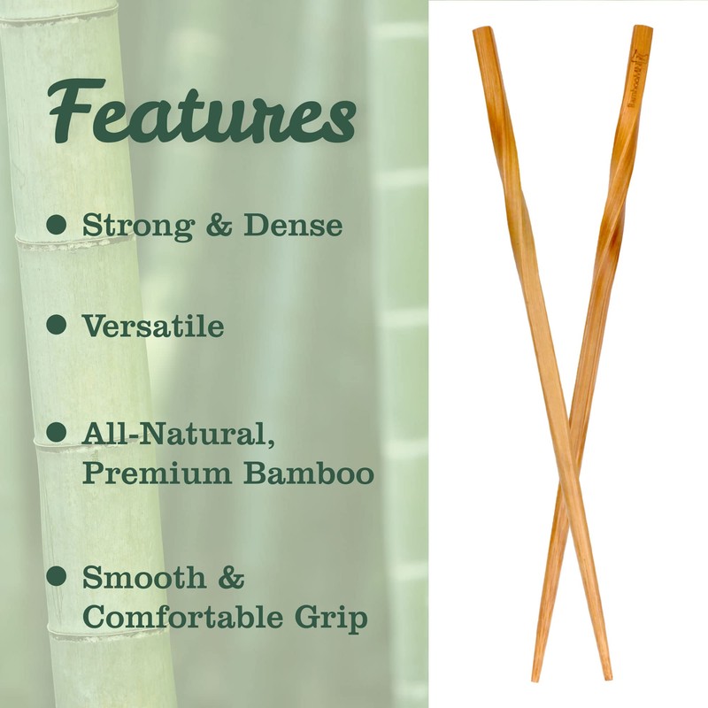 BambooMN Premium Reusable Japanese Bamboo Chopsticks, Twisted 9 inch -