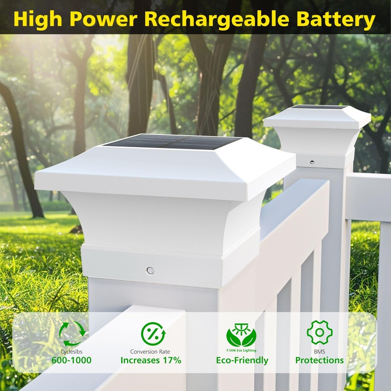 T-SUN Solar Post Cap Lights, Waterproof Outdoor Solar Powered Deck