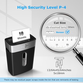 BONSEN Paper Shredder for Home Office, 4 Gallons Bin, 10-Sheet Cross-Cut Shredder, P-4 High Security Level, Quiet Credit Card Shredder with Jam Proof System (S3201)