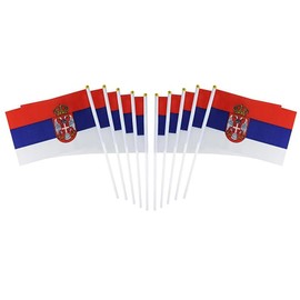 10 Pack Serbia Serbian Flags on Stick 5x8 Inch,Patriotic Decorations,Classroom Decor,Small Mini Flags on Sticks,Flag Decorations for Party.