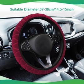 QZTYTY Fuzzy Car Steering Wheel Cover, Steering Wheel Cover Women, Comfortable & Warm Steering Wheel Protector for Car Decorations, Anti-Slip Fluffy Car Wheel Covers Fit Sedans, SUVs, Vans (Red)