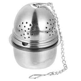 sourcing map 1 Pcs Tea Infuser Filter, Loose Tea Steeper, Stainless Steel Tea Strainer, Egg Tea Ball with Chain and Drip Tray for Brew Loose Leaf Tea, Silver