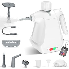 Handheld Steam Cleaner, Multi-Surface Steamer with 9 Accessories, Portable Pressurized Steamer for Home Use, Bathroom, Mini Steam Cleaners for Upholstery Furniture Sofa Couch Floor (white A)