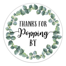 EKSPLODI Thanks for Popping by Stickers, Greenery Baby Shower Favor Stickers, 2 Inch, 50-Pack