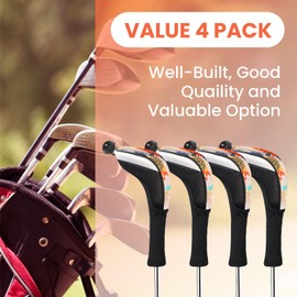 FINGER TEN Golf Club Head Covers Woods Hybrids 1/2/3/4 Pack, Headcovers Men Women 3 5 7 X with Interchangeable Number Tag, Fit All Wood Hybrid Clubs (4 Pack-Orange Hybrid Cover)