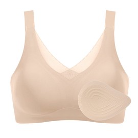 ONEFENG Seamless Denture Bra for Women Mastectomy Bra with Latex Foam Breast Shaping Set Prosthesis Bra, beige