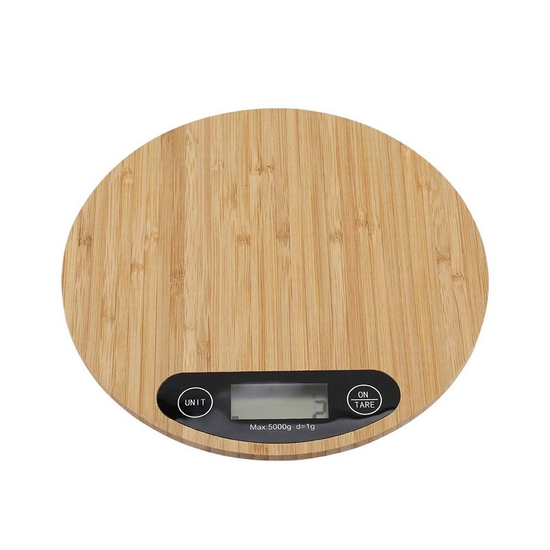 Digital Kitchen Scale Round Bamboo Electric Meat Food Weighing Scale