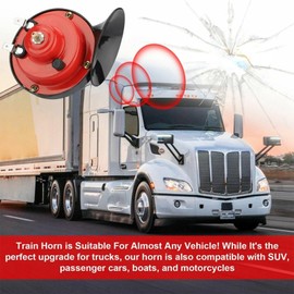 Train Horns Car Horn Car Air Electric Snail Horn 300 dB Super Loud Air Horn Waterproof Car Accessories Universal for Car Truck Motorcycle Boat (Red, 24 V, Pack of 2)