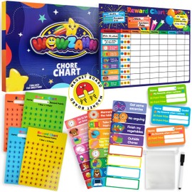 Wowzahh Chore Chart for Kids – Visual Schedule and Reward Chart – Magnetic Board with Magnetic Star Stickers, Kids Habit Tracker, Dry Erase and Magnetic Pen