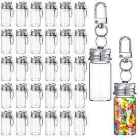 Weysat 36 Pcs 10ml Small Glass Bottle Keychain Bulk Mini Seasoning Bottles Wishing Jars with Aluminum Lid Tiny Jars Message Potion Bottles for DIY Wedding Favors Home Party Decoration Crafts Gift