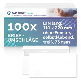 FairToner FairToner Briefumschlag DIN Lang Selbstklebend, (100 Stück) mit Innendruck in Folienpackung-eingeschweißt, weiß ohne Fenster