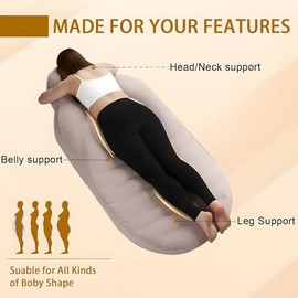 SEARART Inflatable Pregnancy Pillow for Sleeping: Full-Body Maternity Pillow with Delly/Head Holes for Pregnant Women - Comfort for Stomach & Side Sleepers (Khaki)
