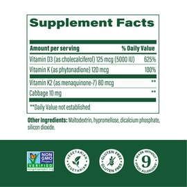 MegaFood Vitamin D3 5000 IU (125 mcg) - Vegetarian Supplements with Vitamin D3 K2 - Supports Bones, Teeth, Muscles & Immune Health - Certified Non-GMO - 60 Mini Capsules, 60 Servings