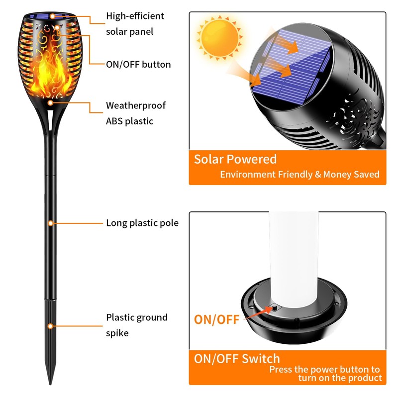 Aigleya Solar Lights Outdoor Flickering Flame Solar Torch Lights Waterproof