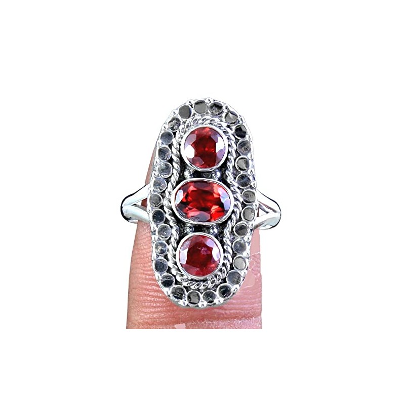 Ovale, runde Granat-Ringe aus massivem 925er Sterlingsilber, handgefertigte Statement-Ringe für